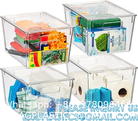 Plastic Storage Bins With Lids X-Large – Perfect Kitchen Or Pantry Organization, Fridge, Cabinet Organizers