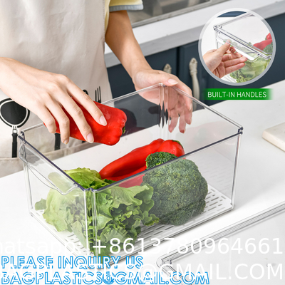 Fridge Tray Drawer Organizer Pull Out Refrigerator, Food Storage Boxes Stackable Home Kitchen Vegetable Storage