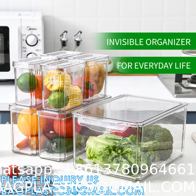 Fridge Tray Drawer Organizer Pull Out Refrigerator, Food Storage Boxes Stackable Home Kitchen Vegetable Storage