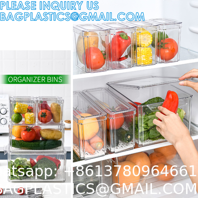 Fridge Tray Drawer Organizer Pull Out Refrigerator, Food Storage Boxes Stackable Home Kitchen Vegetable Storage