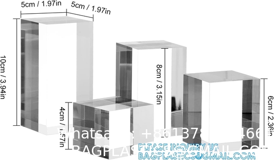 Clear Polished Acrylic Cube Cylinder, Square Display Block, Jewelry Display Holder Base Stands, Crafts Closet Show