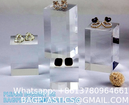Clear Polished Acrylic Cube Cylinder, Square Display Block, Jewelry Display Holder Base Stands, Crafts Closet Show