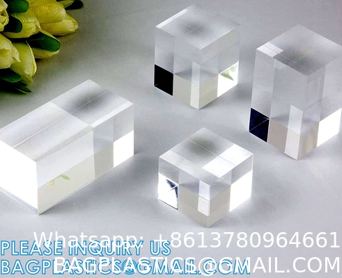 Clear Polished Acrylic Cube Cylinder, Square Display Block, Jewelry Display Holder Base Stands, Crafts Closet Show