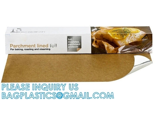 Parchment Baking Paper Lined Foil, Insulated Foil Sandwich Wrap Sheet, Aluminum parchment backed baking paper lined