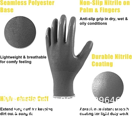 Custom Nitrile Coating Firm Grip Work GlovesNitrile Work Gloves Cotton Shell Coated Safety Work Gloves