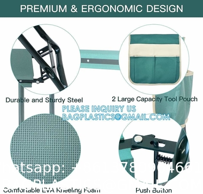 Garden Kneeler And Seat With Tool Pouch, Portable Folding Garden Stool, Heavy Duty Gardening Kneeling Bench