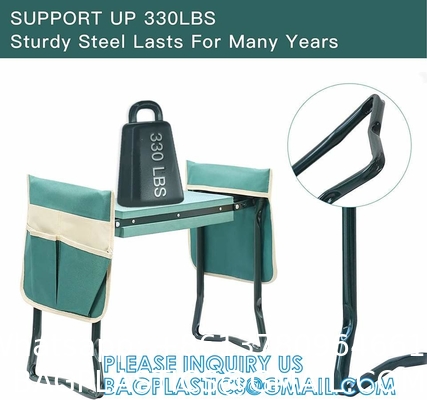 Garden Kneeler And Seat With Tool Pouch, Portable Folding Garden Stool, Heavy Duty Gardening Kneeling Bench