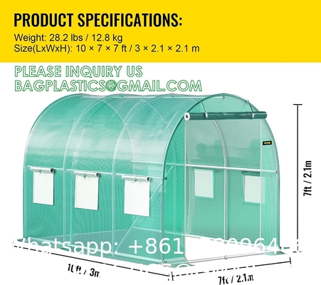 Portable Plant GreenHouse Zippered Door Windows, Galvanized Steel Hoops, Glass Greenhouse, Polycarbonate Greenhouse