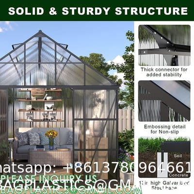 Portable Plant GreenHouse Zippered Door Windows, Galvanized Steel Hoops, Glass Greenhouse, Polycarbonate Greenhouse