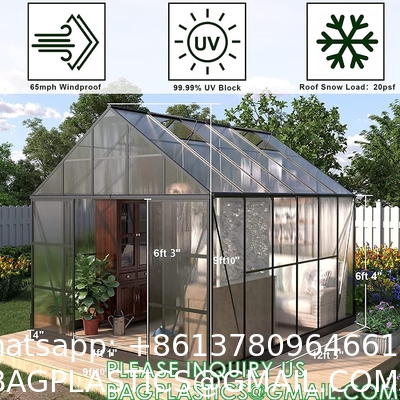 Portable Plant GreenHouse Zippered Door Windows, Galvanized Steel Hoops, Glass Greenhouse, Polycarbonate Greenhouse
