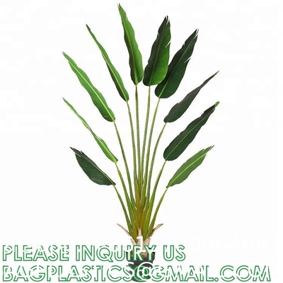 Artificial Bird of Paradise Plants 6 Ft Fake Tropical Palm Tree with Trunks in Pot and Woven Seagrass Belly Basket