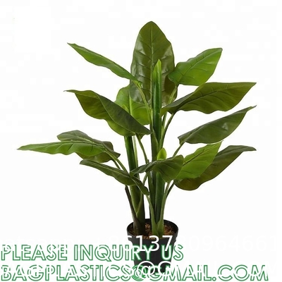Artificial Bird of Paradise Plants 6 Ft Fake Tropical Palm Tree with Trunks in Pot and Woven Seagrass Belly Basket