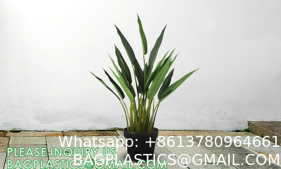 Artificial Bird of Paradise Plants 6 Ft Fake Tropical Palm Tree with Trunks in Pot and Woven Seagrass Belly Basket