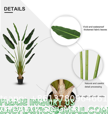 Artificial Bird of Paradise Plants 6 Ft Fake Tropical Palm Tree with Trunks in Pot and Woven Seagrass Belly Basket
