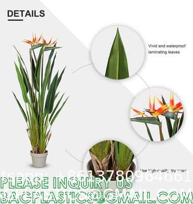 Artificial Bird of Paradise Plants 6 Ft Fake Tropical Palm Tree with Trunks in Pot and Woven Seagrass Belly Basket
