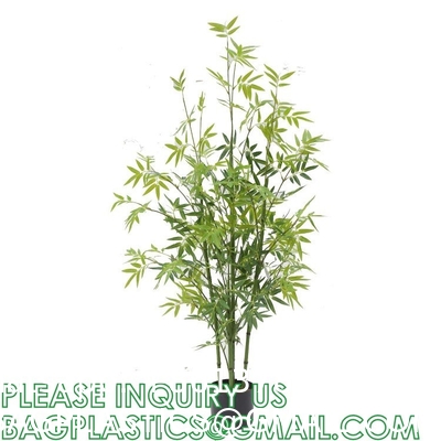 Artificial Bamboo Tree Set of 2, Fake Greenery Plants in Pots for Indoor Outdoor, Beautiful Faux Tree with Leaves
