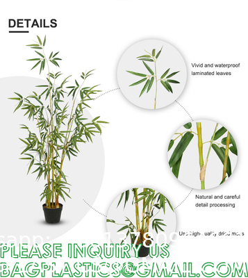 Artificial Bamboo Tree Set of 2, Fake Greenery Plants in Pots for Indoor Outdoor, Beautiful Faux Tree with Leaves