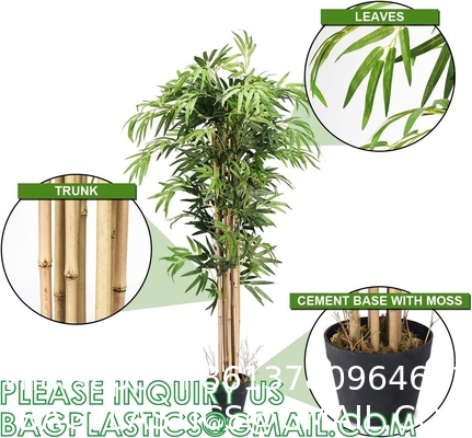 Artificial Bamboo Tree Set of 2, Fake Greenery Plants in Pots for Indoor Outdoor, Beautiful Faux Tree with Leaves