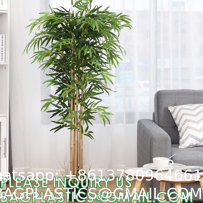 Artificial Bamboo Tree Set of 2, Fake Greenery Plants in Pots for Indoor Outdoor, Beautiful Faux Tree with Leaves