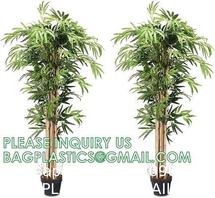 Artificial Bamboo Tree Set of 2, Fake Greenery Plants in Pots for Indoor Outdoor, Beautiful Faux Tree with Leaves