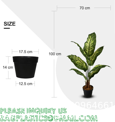 Artificial Golden Dieffenbachia Plant 43 Inch Tall Fake Tropical Lifelike Tree in Pot Silk Faux Dark Green Plant