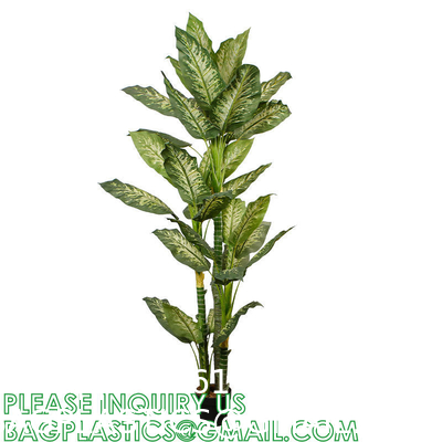 Artificial Golden Dieffenbachia Plant 43 Inch Tall Fake Tropical Lifelike Tree in Pot Silk Faux Dark Green Plant