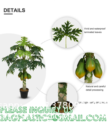 Artificial Trees for Home Decor Plants Large Artificial Tree Branch Green Leaves Real Touch Fake Papaya Tree