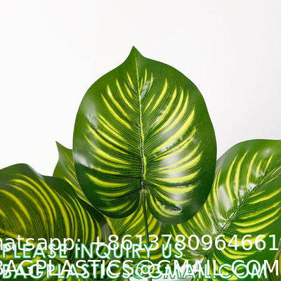 Palm Leaves Artificial Tropical Monstera-84Pcs 6 Kinds Large Small Green Fake Palm Leaf with Stems for Safari Jungle