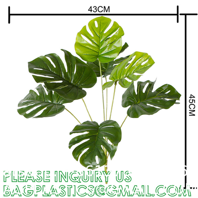 Palm Leaves Artificial Tropical Monstera-84Pcs 6 Kinds Large Small Green Fake Palm Leaf with Stems for Safari Jungle