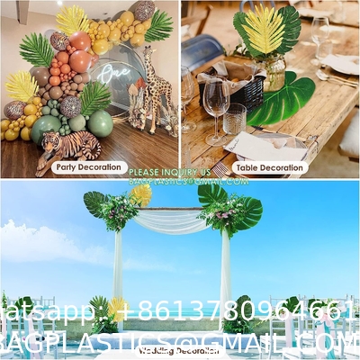 Palm Leaves Artificial Tropical Monstera-84Pcs 6 Kinds Large Small Green Fake Palm Leaf with Stems for Safari Jungle