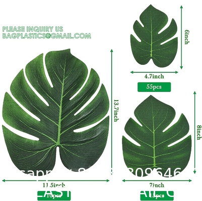 Palm Leaves Artificial Tropical Monstera-84Pcs 6 Kinds Large Small Green Fake Palm Leaf with Stems for Safari Jungle