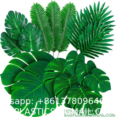 Palm Leaves Artificial Tropical Monstera-84Pcs 6 Kinds Large Small Green Fake Palm Leaf with Stems for Safari Jungle