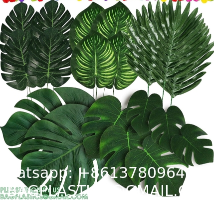 Palm Leaves Artificial Tropical Monstera-84Pcs 6 Kinds Large Small Green Fake Palm Leaf with Stems for Safari Jungle