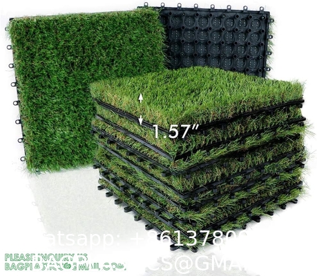 Artificial Grass Tiles Interlocking Turf Deck Set  Synthetic Fake Grass Self-draining Mat Flooring Decor