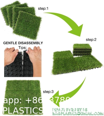 Artificial Grass Tiles Interlocking Turf Deck Set  Synthetic Fake Grass Self-draining Mat Flooring Decor