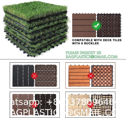 Artificial Grass Tiles Interlocking Turf Deck Set  Synthetic Fake Grass Self-draining Mat Flooring Decor