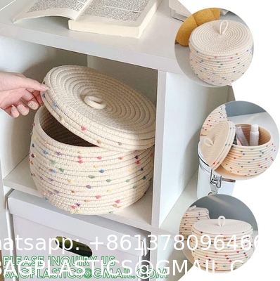 storage Basket Decorative Rope Basket Wooden Bead Decoration For Blankets,Toys,Clothes,Shoes,Plant Organizer Bin