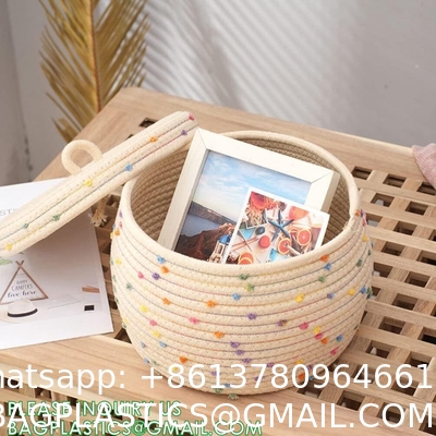 storage Basket Decorative Rope Basket Wooden Bead Decoration For Blankets,Toys,Clothes,Shoes,Plant Organizer Bin