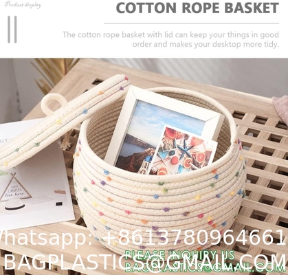 storage Basket Decorative Rope Basket Wooden Bead Decoration For Blankets,Toys,Clothes,Shoes,Plant Organizer Bin