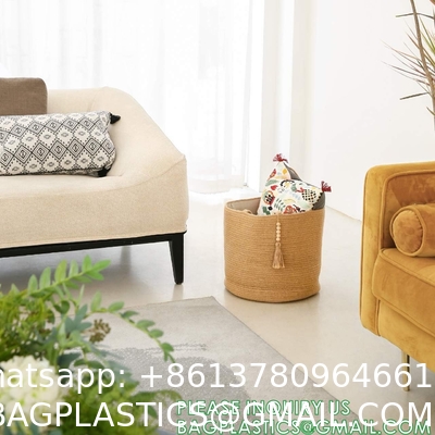 storage Basket Decorative Rope Basket Wooden Bead Decoration For Blankets,Toys,Clothes,Shoes,Plant Organizer Bin