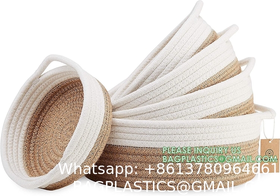 storage Basket Decorative Rope Basket Wooden Bead Decoration For Blankets,Toys,Clothes,Shoes,Plant Organizer Bin
