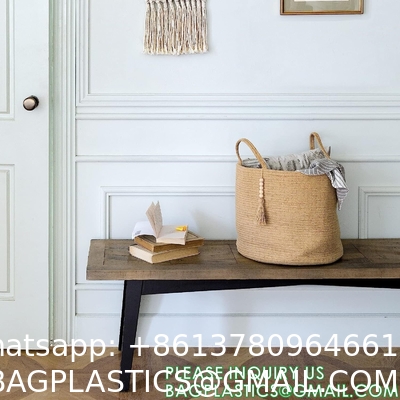 storage Basket Decorative Rope Basket Wooden Bead Decoration For Blankets,Toys,Clothes,Shoes,Plant Organizer Bin