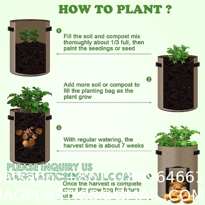 Potato Grow Bags, 4 Pack 10 Gallon With Flap And Handles Planter Pots For Onion, Fruits, Tomato, Carrot - Green