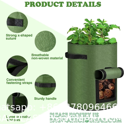 Potato Grow Bags, 4 Pack 10 Gallon With Flap And Handles Planter Pots For Onion, Fruits, Tomato, Carrot - Green