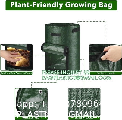 Potato Grow Bags, 4 Pack 10 Gallon With Flap And Handles Planter Pots For Onion, Fruits, Tomato, Carrot - Green