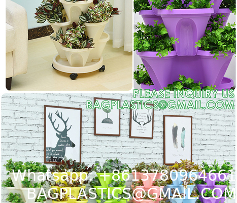 Stackable Planter, Vertical Garden Planter, Strawberry Planter, Indoor/Outdoor, 5 Tier Garden Tower, Herb Plant