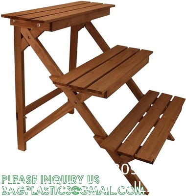Wood Plant Stand Ladder Plant Shelf, Flower Pot Display Rack Freestanding Planter Holder for Organizer Multiple