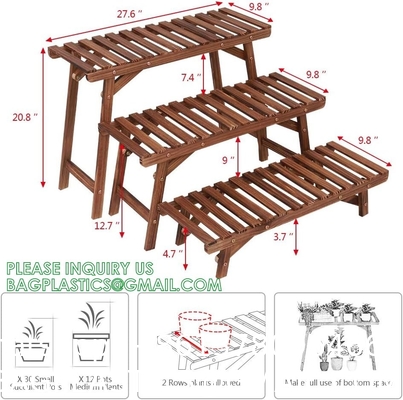 Wood Plant Stand Ladder Plant Shelf, Flower Pot Display Rack Freestanding Planter Holder for Organizer Multiple