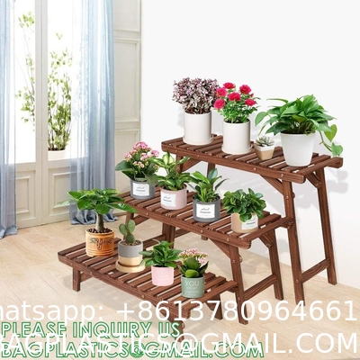 Wood Plant Stand Ladder Plant Shelf, Flower Pot Display Rack Freestanding Planter Holder for Organizer Multiple