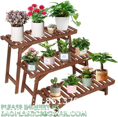 Wood Plant Stand Ladder Plant Shelf, Flower Pot Display Rack Freestanding Planter Holder for Organizer Multiple